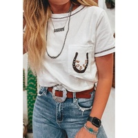 White RODEO Horseshoe Embroidered Patch Pocket T Shirt - XL