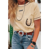 Apricot RODEO Horseshoe Embroidered Patch Pocket T Shirt - L
