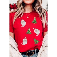 Red Santa Clause Christmas Tree Print Tee - M
