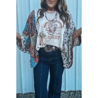 Multicolour Asymmetric Printed Patchwork Sleeve Peace Desert Graphic Top - S