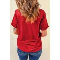 Red Rainbow Sequin Heart Shape Crew Neck T Shirt - 2XL