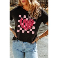 Black LOVE Checkered Graphic Valentine Tee - L