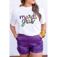 White Sequin mardi gras Graphic T Shirt - 2XL