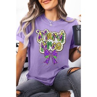 Wisteria mardi gras Bow Printed Crewneck Holiday T Shirt - 2XL