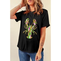 Black Mardi Gras Lobster Heat Transfer Graphic T Shirt - 2XL