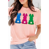 Pink Easter Bunny Chenille Patched Graphic Tee - 3XL