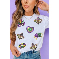 White Sequined Mardi Gras Symbolic Pattern Casual Tee - 2XL