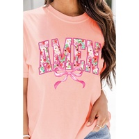 Pink Floral AMEN Bow Graphic Crewneck T Shirt - S