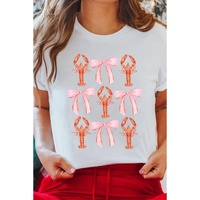 White Crawfish Bow Printed Summer T Shirt - XL