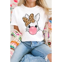 White Leopard Bow Bubble Rabbit Graphic Tee - M