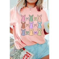Pink Dotty Bunny Bow Printed Easter Day Fashion T Shirt - M