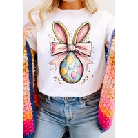 White Easter Egg Bow Bunny Ear Printed T Shirt - M