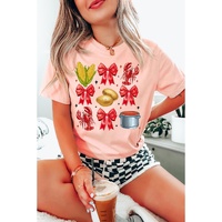 Pink Summer Food Bow Crawfish Printed T Shirt - M