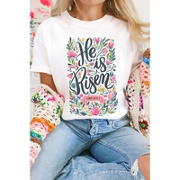 White He is Risen Floral Printed T Shirt - 2XL