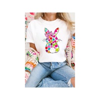 White Polka Dot Bow Rabbit Graphic Crewneck Easter Fashion Tee - 2XL