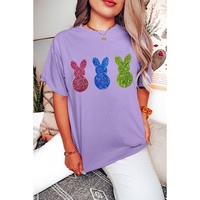 Wisteria Easter Shiny Bunny Graphic Crewneck T Shirt - L