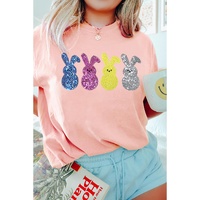 Pink Sequin Cute Bunny Graphic Easter Fashion Tee - L