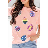 Pink Sequin Easter Eggs Graphic Crewneck T Shirt - S