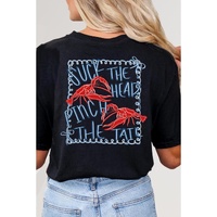 Black Girlie Bow Crawfish Printed T Shirt - L