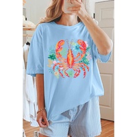 Light Blue Floral Summer Lobster Graphic Tee - 2XL