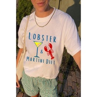 White LOBSTER MARTINI DIET Cocktail &amp; Crawfish Print T Shirt - XL