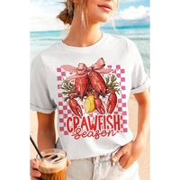 White Checkerboard Bow Crawfish Season Printed Crewneck T Shirt - M