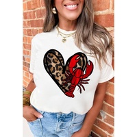 White Crawfish Leopard Heart Print Crewneck Tee - M