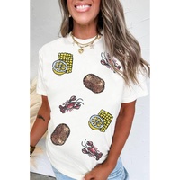 White Sequin Crawfish Potato Lemon Corn Graphic Crewneck T Shirt - XL