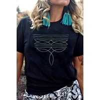 Black Western Fashion Geometric Embroidered T Shirt - M