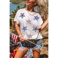 White USA Sequin Stars Patched Casual T Shirt - XL
