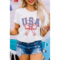 White USA Bow Letter Graphic Short Sleeve Top - XL