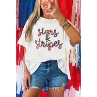 White Sequin stars &amp; stripes Graphic Drop Shoulder Loose T Shirt - M