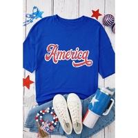 Dark Blue Contrast America Graphic Drop Shoulder Tee - M