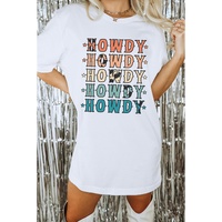 White HOWDY Stars Print Crew Neck Loose Fit T Shirt - M