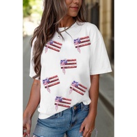 White Sequin Bow American Flag Patched T Shirt - XL