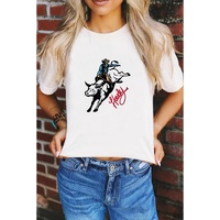 White Cowboy Howdy Embroidered Western Fashion T Shirt - M