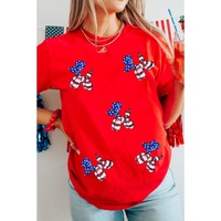 Red Sequin Stars and Stripes Balloon Puppy Graphic Crewneck Tee - L
