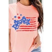 Pink Stars and Stripes Bow Knot Crew Neck T Shirt - 3XL