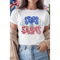 White Stars and Stripes Round Neck Graphic T Shirt - 2XL