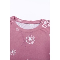 Pink Dandelion Print Crew Neck T-shirt - L