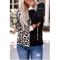 Azura Exchange Leopard Patchwork Hooded Sweatshirt - S