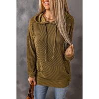 Azura Exchange Ribbed Drawstring Hoodie with Kangaroo Pocket - S