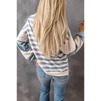 Azura Exchange Drop Shoulder Striped Pullover Sweatshirt - M