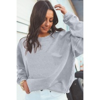 Light Grey Ribbed Corded Oversized Sweatshirt - L