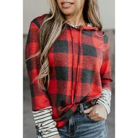Azura Exchange Plaid Striped Patchwork Drawstring Hoodie - M