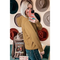 Khaki Drawstring Kangaroo Pocket Henley Hoodie - L