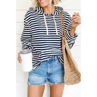 Stripe Kangaroo Pocket Drawstring Hoodie - XL