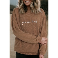 Khaki You Are Loved Print Corduroy Sweatshirt - M