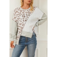 Asymmetrical Leopard Texture Splicing Loose Sweatshirt - M