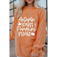 Orange Autumn Leaves Pumpkins Please Ribbed Oversized Sweatshirt - L